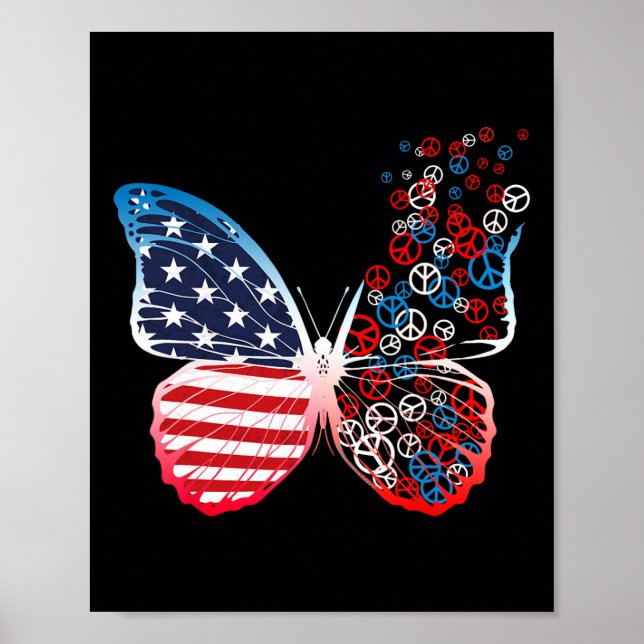 Butterfly Patriotic Peace Signs 4th Of July Us Fla (Front)