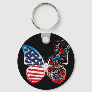 Butterfly Patriotic Peace Signs 4th Of July Us Fla Keychain