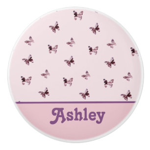 Butterfly Pattern Beautiful Pink and Purple Animal Ceramic Knob