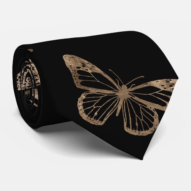 Butterfly pattern black and gold tie (Rolled)