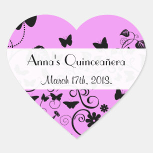 Butterfly Pattern, Black Butterflies, Quinceanera Heart Sticker