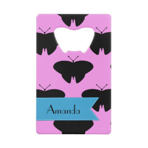 Butterfly Pattern, Black Butterflies, Your Name Wallet Bottle Opener