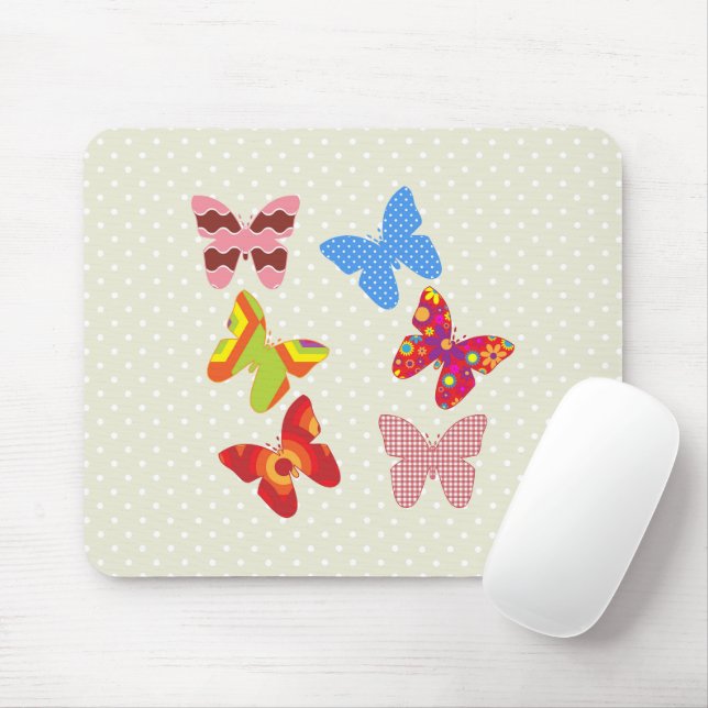 Butterfly Pattern, Colourful Butterflies, Dots Mouse Pad (With Mouse)