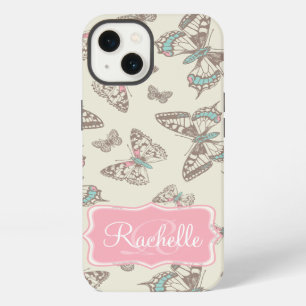 Butterfly pattern cream brown pink name ipad case