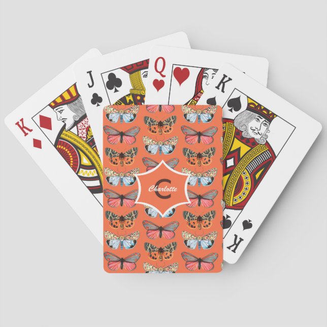 Butterfly Pattern Elegant Monogrammed Playing Cards (Back)
