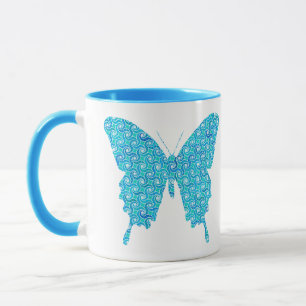 Butterfly, pattern in blue, turquoise, white mug