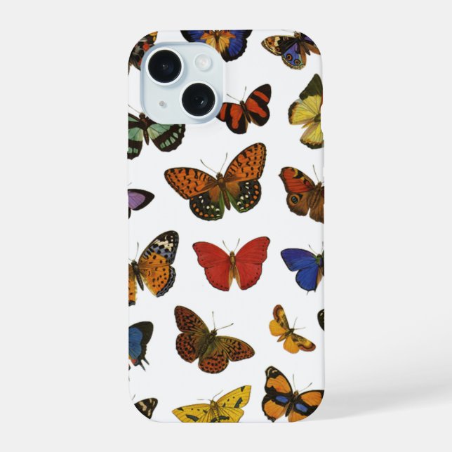 Butterfly Pattern – Nature-Inspired Botanical iPhone 15 Case (Back)