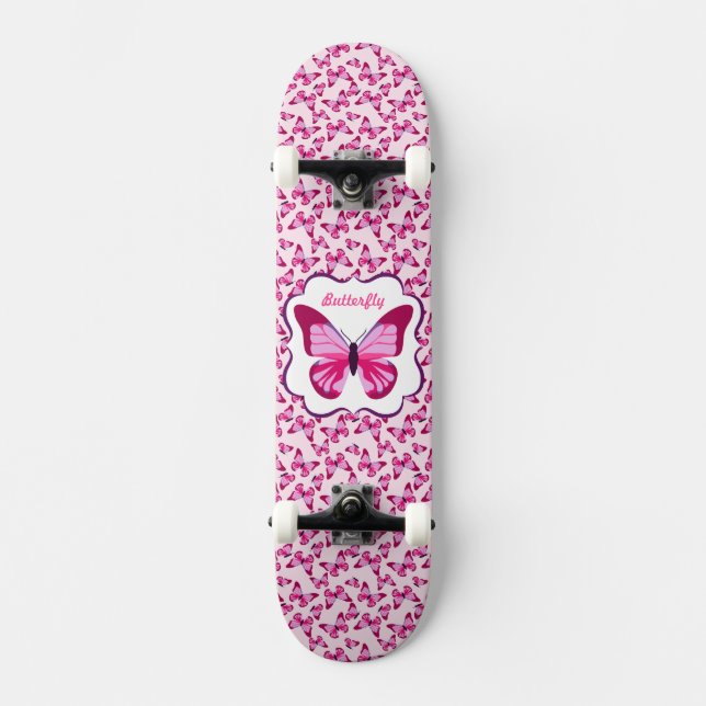 Butterfly Pattern Pretty Pink Purple Skateboard (Front)