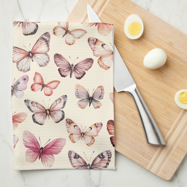 Butterfly Pattern Watercolor Elegant Pretty Gift Kitchen Towel (Quarter Fold)