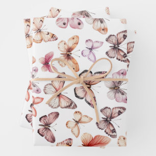 Butterfly Pattern Watercolor Elegant Pretty Gift Wrapping Paper Sheet