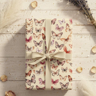 Butterfly Pattern Watercolor Elegant Pretty Gift Wrapping Paper Sheet
