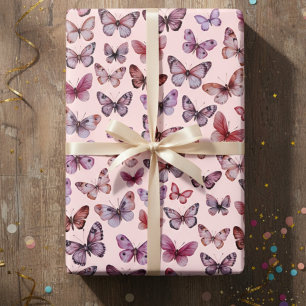 Butterfly Pattern Watercolor Elegant Pretty Gift Wrapping Paper Sheet
