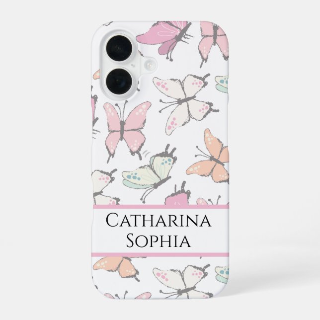 Butterfly Pattern with Name iPhone 16 Case (Back)