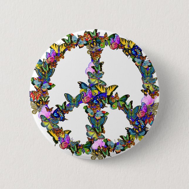 Butterfly Peace Symbol 2 Inch Round Button (Front)