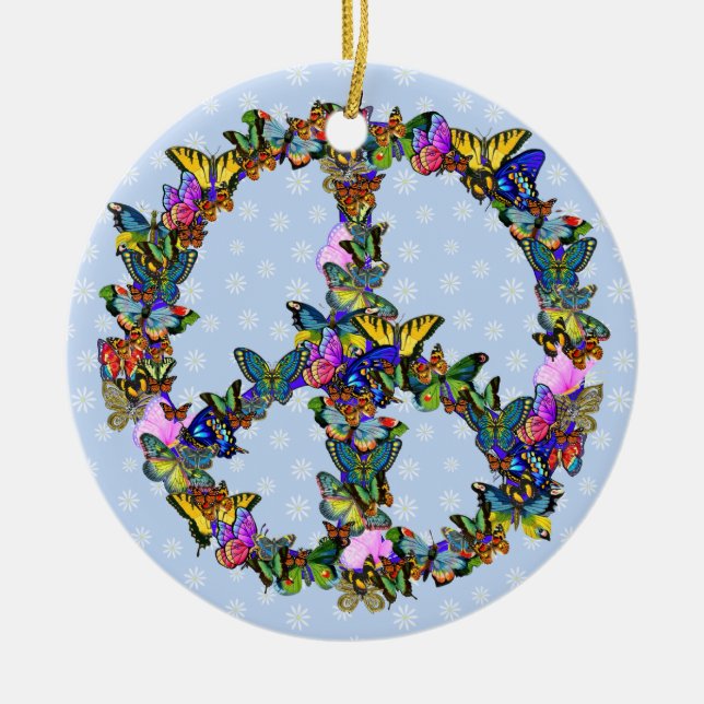 Butterfly Peace Symbol Ceramic Ornament (Front)