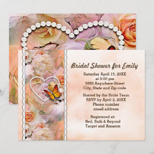 Butterfly Pearl Heart Floral Serene Bridal Shower Invitation