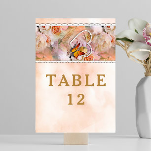 Butterfly Pearl Heart Floral Serenity Rose Wedding Table Number
