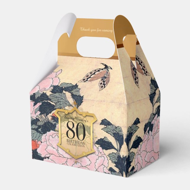 Butterfly Peonies 80th Birthday Thank You GFB Favor Box (Front Side)