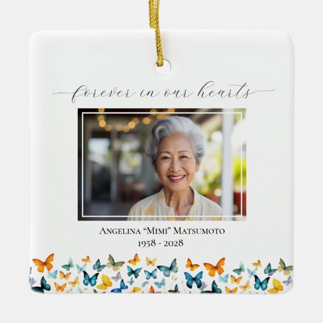 Butterfly Personalized Square Ornament - 2 Photos (Front)