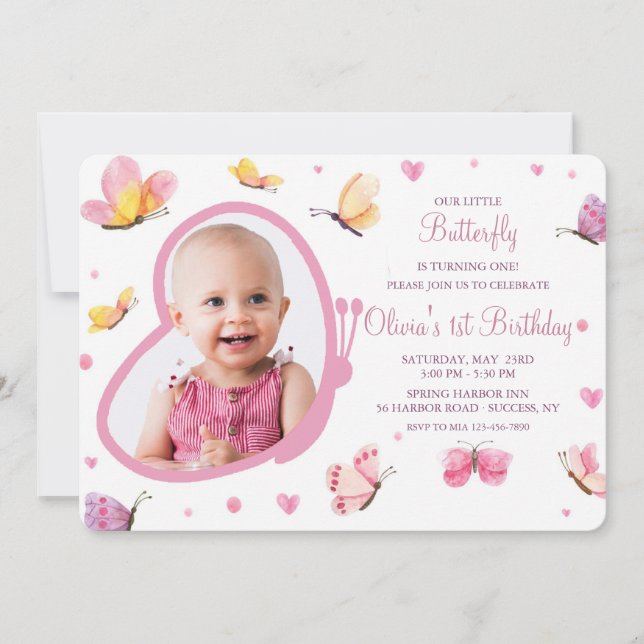Butterfly Photo Frame Birthday Party Invitation (Front)