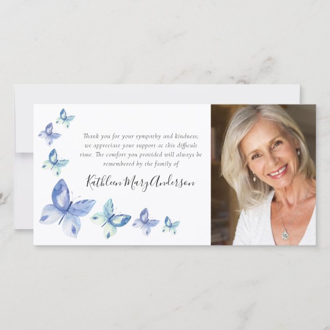 Butterfly Photo Funeral Thank You Card (Front)
