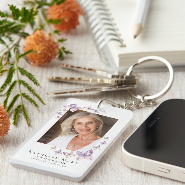 Butterfly Photo Memorial Prayer Keychain (Front Right)