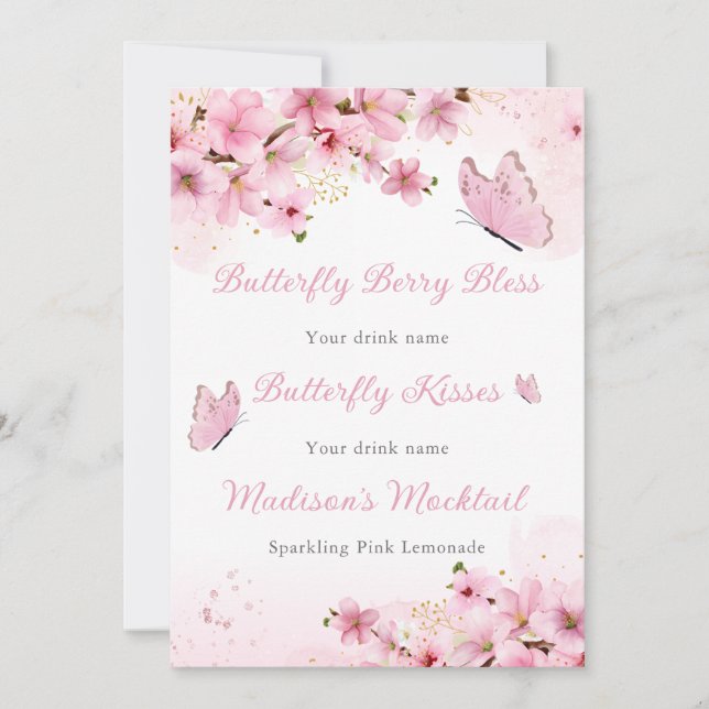 Butterfly pink baby shower  invitation (Front)
