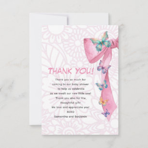 Butterfly pink baby shower thank you card