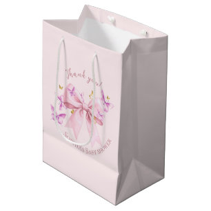 Butterfly Pink Bow Baby Shower  Medium Gift Bag