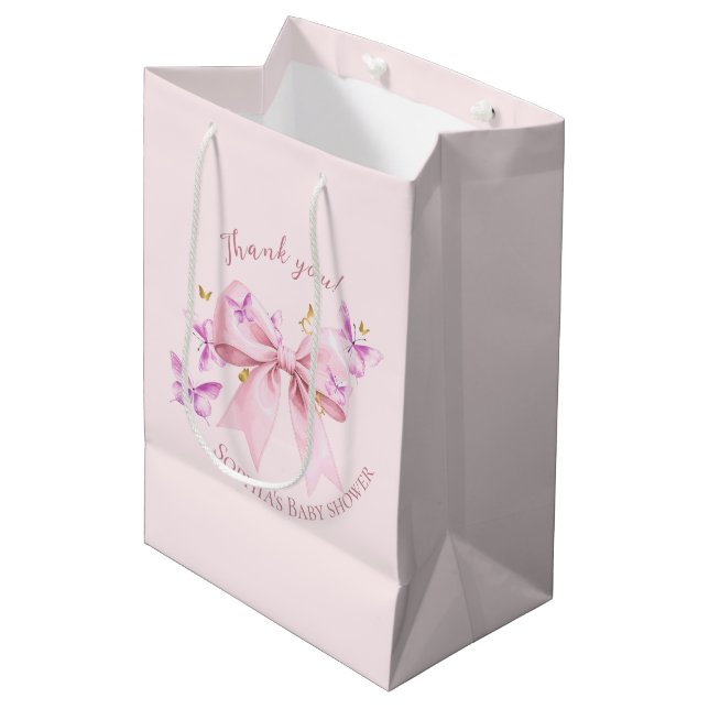 Butterfly Pink Bow Baby Shower  Medium Gift Bag (Front Angled)