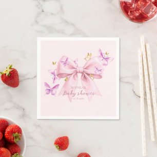 Butterfly Pink Bow Baby Shower Napkin
