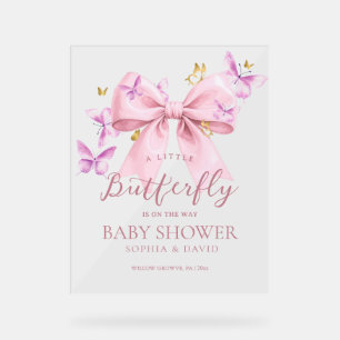 Butterfly Pink Bow Baby Shower Welcome Sign