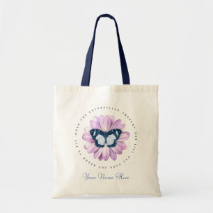 Butterfly Pink Daisy Inspirational Add Your Name Tote Bag