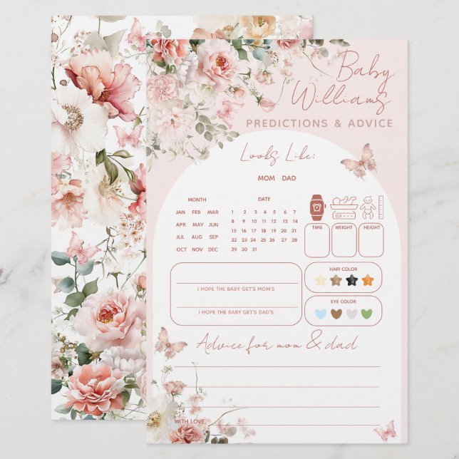Butterfly Pink Floral Baby Prediction Game (Front/Back)