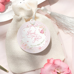 Butterfly Pink Floral Baby Shower Thank You Favour Tags