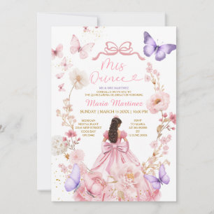 Butterfly Pink Floral XV Princess Dress Elegant Invitation