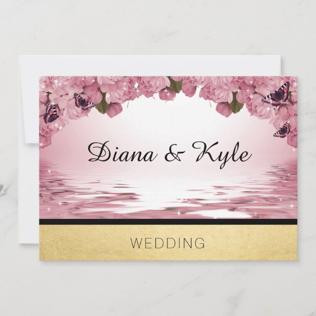 Butterfly Pink Gold Wedding Template Invitation (Front)