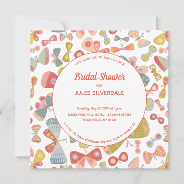 Butterfly Pink Green Bridal Shower Invitation (Front)