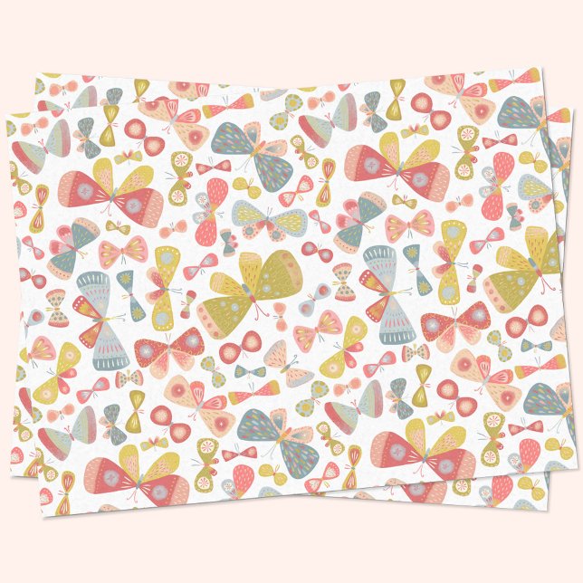 Butterfly Pink Green Tissue Paper (Butterfly watercolor pattern tissue paper)