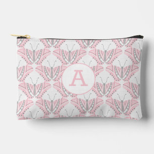 Butterfly pink grey monogram accessory pouch