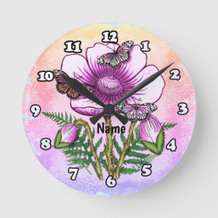 Butterfly Pink Poppy Round Clock