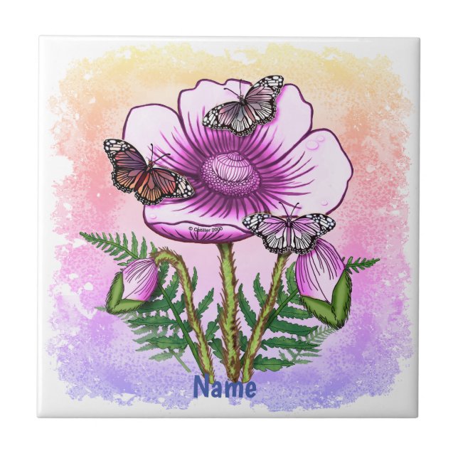 Butterfly Pink Poppy  Tile (Front)