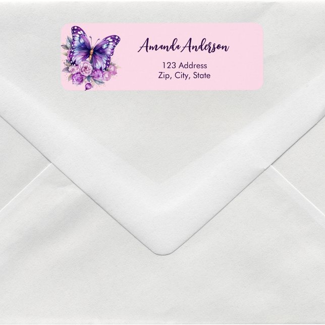 Butterfly pink purple wedding return address (Creator Uploaded)