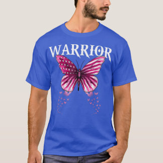Butterfly Pink Ribbon American Flag Breast Cancer  T-Shirt