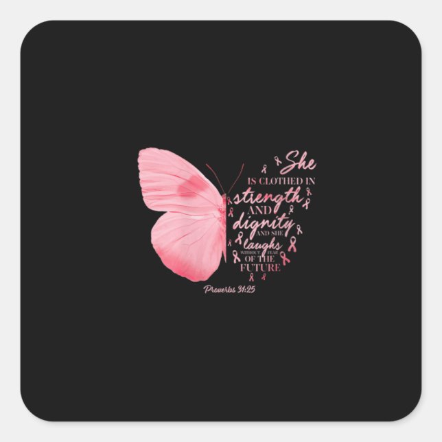 Butterfly Pink Ribbon Breast Cancer Religious Square Sticker (Front)