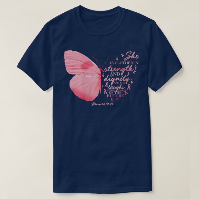 Butterfly Pink Ribbon Breast Cancer Religious Wome T-Shirt (Design Front)