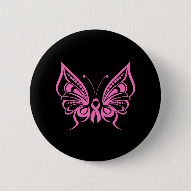Butterfly Pink Ribbon Cute Breast Cancer 2 Inch Round Button (Front)