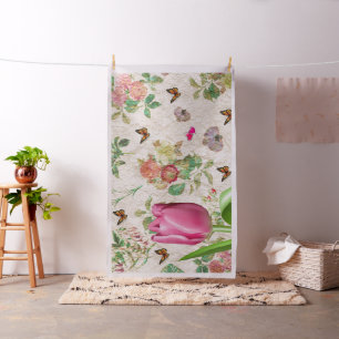 Butterfly Pink Tulip Pink Hearts Floral  Fabric