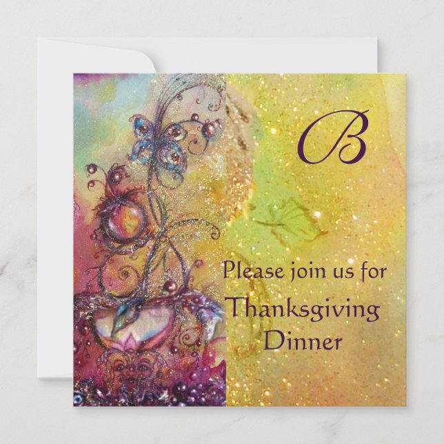 BUTTERFLY PLANT MONOGRAM Thanksgiving Dinner Invitation (Front)