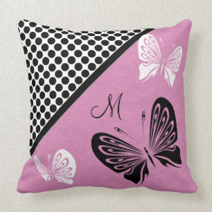Butterfly Polka dot on Pink Monogram Throw Pillow